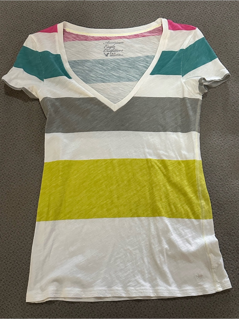 American Eagle Outfitters V-Neck Striped Tee - White, Gray, Teal, Lime, Pink